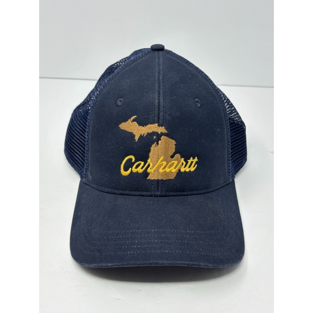 Carhartt Hat Snap Back OS Blue Mens Outdoor Work Michigan Canvas Mesh